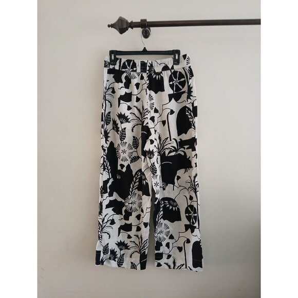 Nicole Miller Womens M Linen Wide Leg Pants Floral Tropical Print Resort Travel - Picture 6 of 6